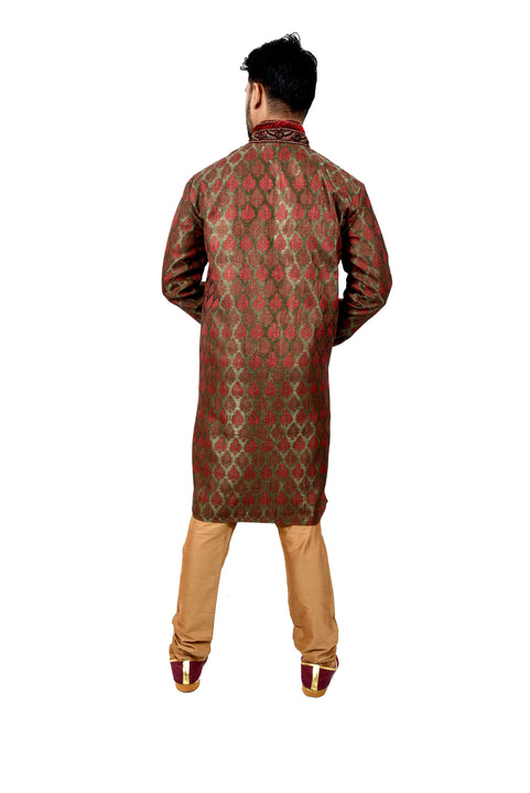 Indian Traditional Brocade Silk Multicolour Kurta Pajama for Men