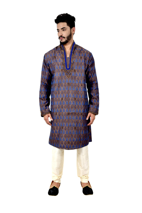 Indian Traditional Brocade Silk Multicolour Kurta Pajama for Men