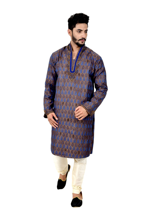 Indian Traditional Brocade Silk Multicolour Kurta Pajama for Men