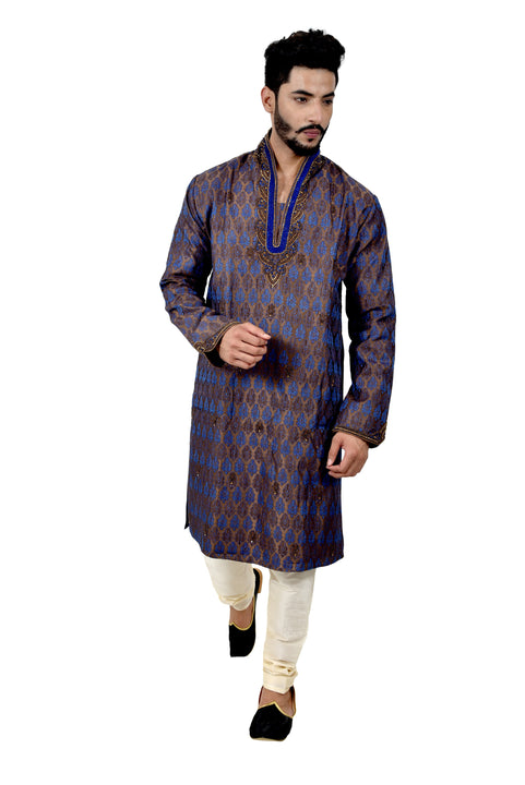 Indian Traditional Brocade Silk Multicolour Kurta Pajama for Men