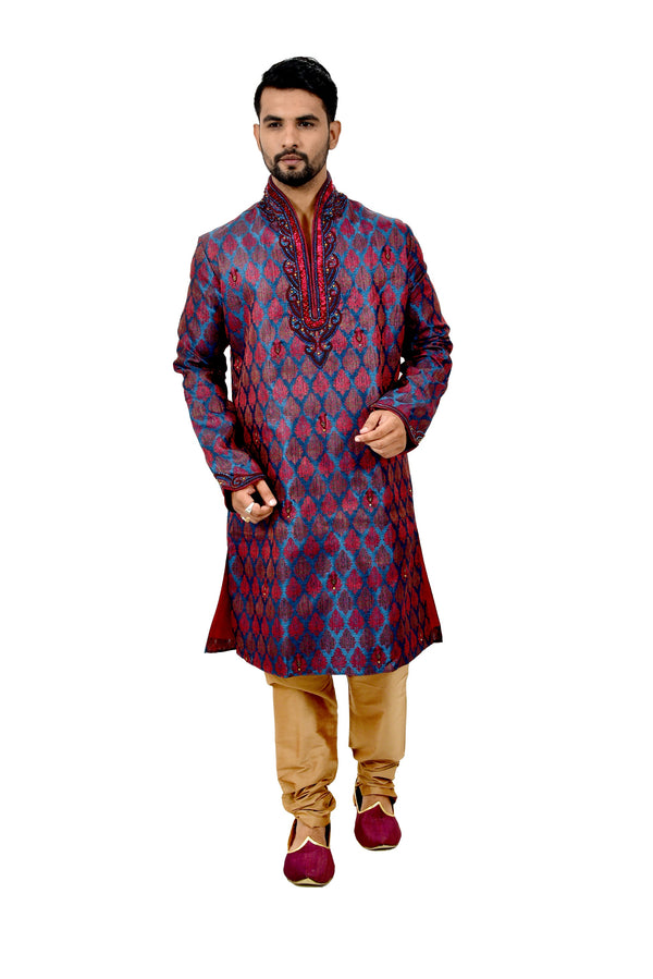 Indian Traditional Brocade Silk Multicolour Kurta Pajama for Men