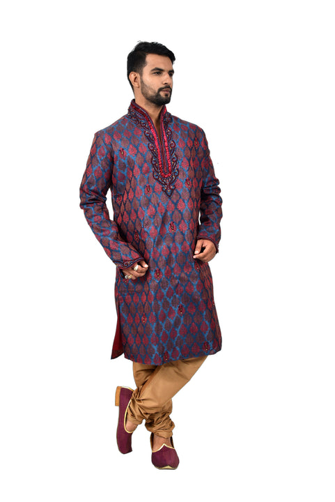 Indian Traditional Brocade Silk Multicolour Kurta Pajama for Men