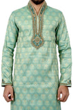 Indian Traditional Brocade Silk Aquamarine Kurta Pajama for Men