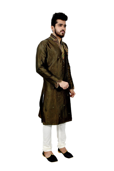 Indian Traditional Brocade Silk Multicolour Kurta Pajama for Men