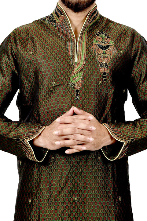 Indian Traditional Brocade Silk Multicolour Kurta Pajama for Men