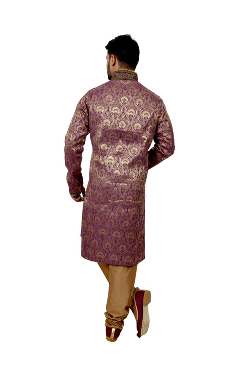 Indian Traditional Brocade Silk Purple Kurta Pajama for Men