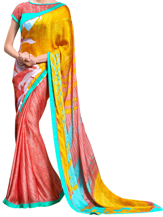 Digital Print Sensual Crepe Silk Saree Sari D-304