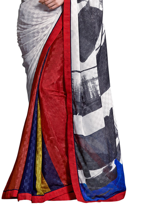 Digital Print Exclusive Crepe Silk Red Georgette Saree Sari D-307