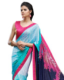 Digital Print Blue & Pink Shaded Crepe Silk Saree Sari D-310
