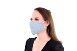 2 Pack Light Blue Reusable Face Masks 3 Layer Cotton Fabric with Pocket for Filter, Nose Strip and Adjustable Ear Loops