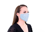 2 Pack Light Blue Reusable Face Masks 3 Layer Cotton Fabric with Pocket for Filter, Nose Strip and Adjustable Ear Loops