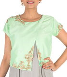 Hand Embroidered Powder Green & Grey Jacket Gown