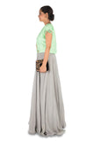 Hand Embroidered Powder Green & Grey Jacket Gown