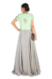 Hand Embroidered Powder Green & Grey Jacket Gown