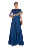 Navy Blue Asymmetrical Cape Gown