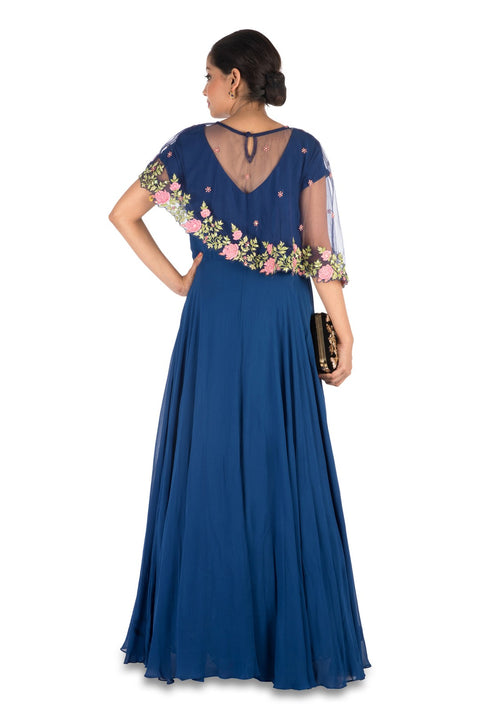 Navy Blue Asymmetrical Cape Gown Saris and Things Navy Blue Asymmetrical Cape Gown Saris and Things