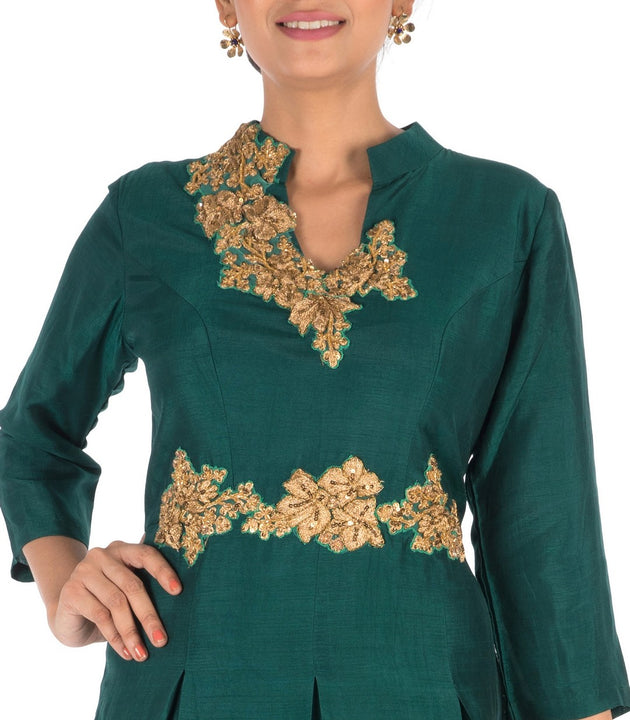 Dark Green Box Pleat Gown