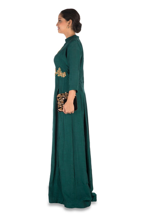Dark Green Box Pleat Gown