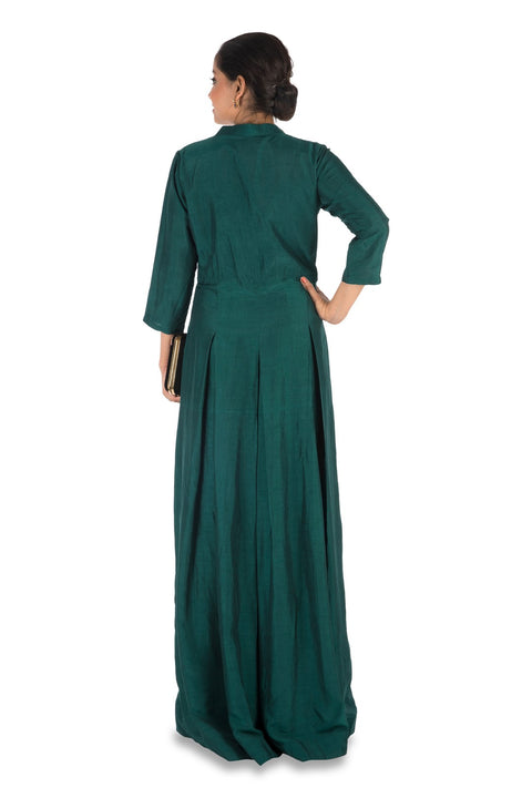 Dark Green Box Pleat Gown