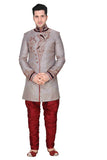 Traditional Gray Brocade Silk Indian Wedding Sherwani For Men