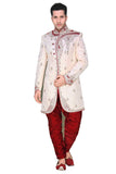Traditional Off White Brocade Silk Indian Wedding Sherwani For Men