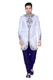 Elegant Off White Brocade Silk Indian Wedding Sherwani For Men