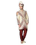 Ethnic Cream Jacquard Silk Indian Wedding Sherwani For Men