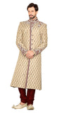 Classic Beige And Cream Jacquard Silk Indian Wedding Sherwani For Men