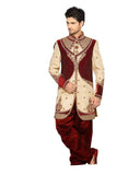 Classy Cream Jacquard Silk Indian Wedding Sherwani For Men