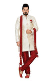 Fancy Off White Jacquard Silk Indian Wedding Sherwani For Men