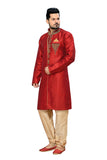Classic Red Jacquard Silk Indian Wedding Sherwani For Men
