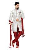 Classy Off White Jacquard Silk Indian Wedding Sherwani For Men