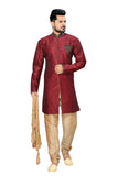 Fancy Red Wine Ghicha Silk Indian Wedding Sherwani For Men