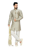 Admirable Pewter Art Silk And Jacquard Silk Indian Wedding Sherwani For Men