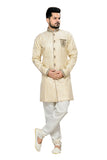 Royal Look Butter Cream Jacquard Silk Indian Wedding Sherwani For Men