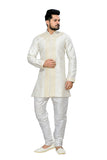 Fancy Off White Jacquard Silk Indian Wedding Sherwani For Men