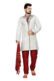 Traditional Off White Jacquard Silk Indian Wedding Sherwani For Men