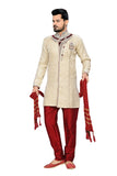 Royal Look Beige Jacquard Silk Indian Wedding Sherwani For Men
