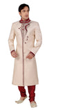 Elegant Beige Brocade Silk Indian Wedding Sherwani For Men