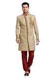 Modern Tan Brown Jute Silk Indian Wedding Sherwani For Men