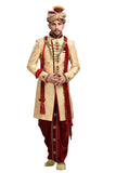 Ethnic Dark Cream Brocade Jamawar And Jute Silk Indian Wedding Sherwani For Men