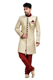 Royal Look Cream Jute Silk Indian Wedding Sherwani For Men