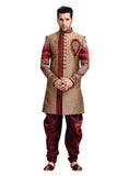 Fancy Tan Brown Art Silk, Brocade Jamawar And Velvet Indian Wedding Sherwani For Men