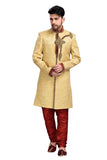 Ethnic Butter Cream Brocade Silk Indian Wedding Sherwani For Men