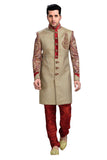 Fancy Tan Brown Jute Silk Indian Wedding Sherwani For Men