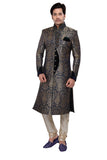 Royal Look Navy Blue Brocade Silk Indian Wedding Sherwani For Men