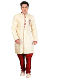 Ethnic Cream Jacquard Silk Indian Wedding Sherwani For Men