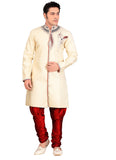 Elegant Cream Jacquard Silk Indian Wedding Sherwani For Men