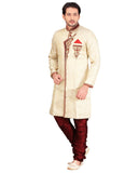 Fancy Cream Jacquard Silk Indian Wedding Sherwani For Men