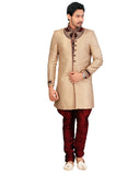 Ethnic French Beige Jacquard Silk Indian Wedding Sherwani For Men